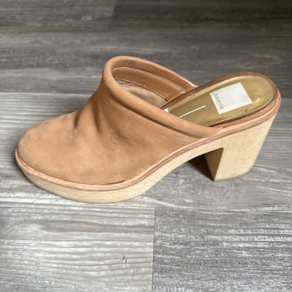 Women's Dolce Vita Camdin Brown Nubuck Leather Platform Mules Clogs Shoes Size 9